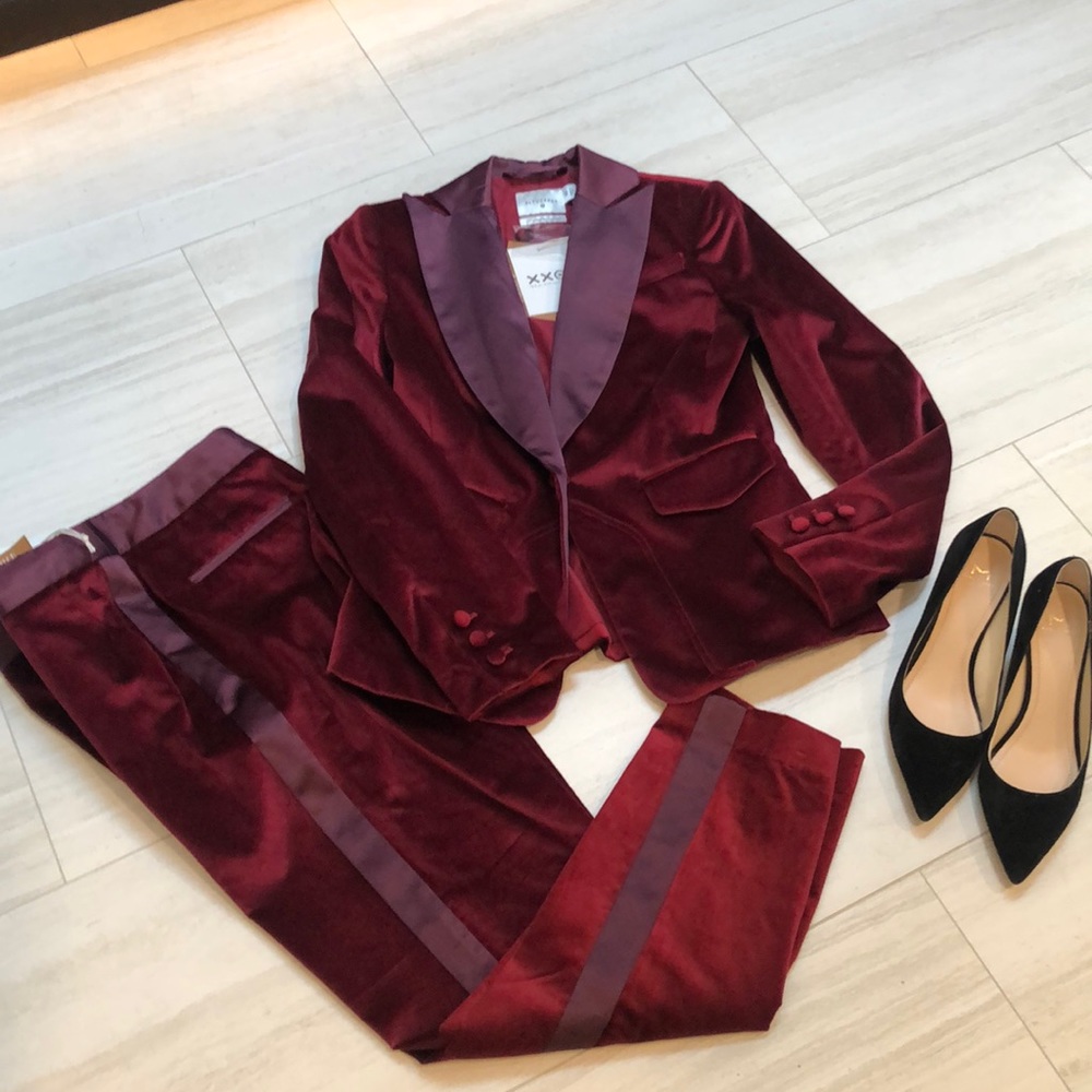 AltuZara Burgundy Velveteen pant suit.